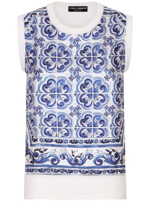 Dolce & Gabbana Majolica-print sleeveless knitted top - Blue