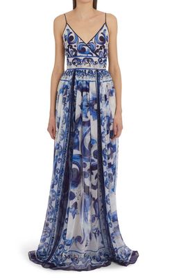 Dolce & Gabbana Majolica Silk Maxi Dress in Ha3Tn Tris Maioliche F. bco