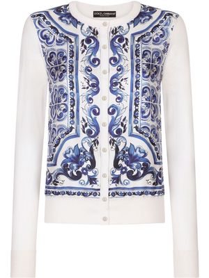 Dolce & Gabbana Majolica silk-panelled cardigan - White