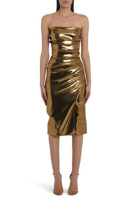 Dolce & Gabbana Metallic Strapless Dress in Gold