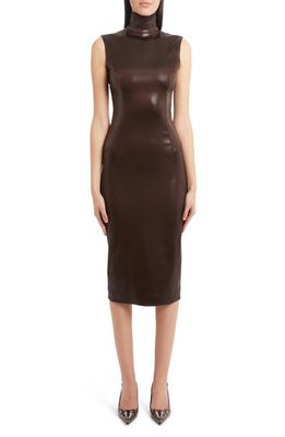 Dolce & Gabbana Mock Neck Liquid Jersey Dress in Dark Brown
