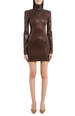 Dolce & Gabbana Mock Neck Liquid Jersey Minidress in Dark Brown