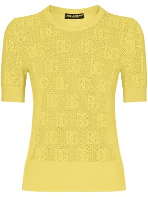 Dolce & Gabbana monogram-jacquard round-neck top - Yellow