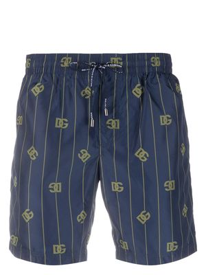 Dolce & Gabbana monogram-print drawstring swim shorts - Blue