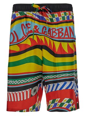 Dolce & Gabbana Multicolor Shorts With All-over Carretto Print In Silk Man