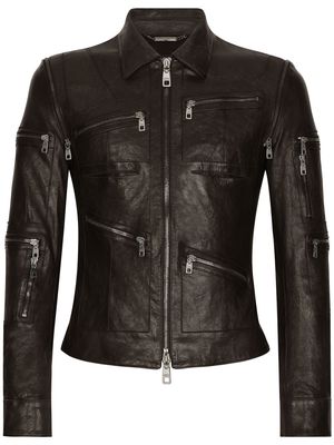 Dolce & Gabbana multiple zip-pockets leather jacket - Black