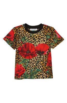 Dolce & Gabbana Ocelot & Poppy Print Cotton Jersey T-Shirt in Hk3Qg Papaveri F. ocelot