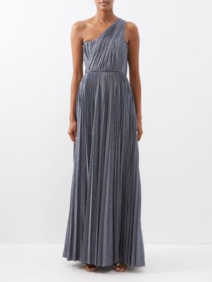 Dolce & Gabbana - One-shoulder Pleated Lamé-jersey Gown - Womens - Blue