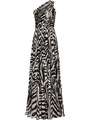 Dolce & Gabbana one-shoulder zebra print silk chiffon gown - Black