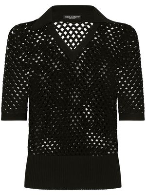 Dolce & Gabbana open-knit cotton polo shirt - Black