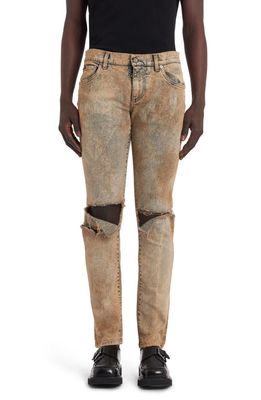 Dolce & Gabbana Overdyed Ripped Stretch Denim Skinny Jeans in Light Brown