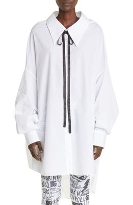 Dolce & Gabbana Oversize Hooded Poplin Button-Up Shirt in Bianco Ottico
