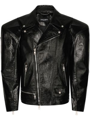 Dolce & Gabbana padded-shoulder leather biker jacket - Black