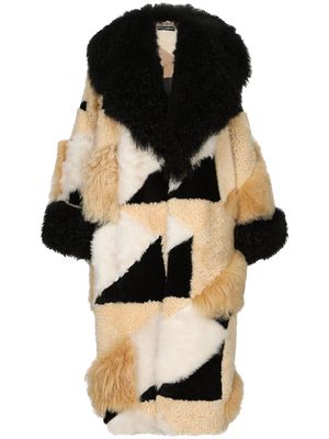 Dolce & Gabbana patchwork-design faux-fur maxi coat - Neutrals