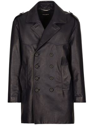 Dolce & Gabbana peak-lapels leather double-breasted coat - Blue