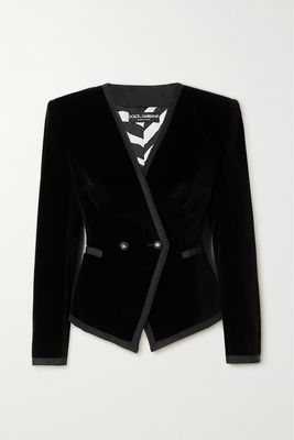 Dolce & Gabbana - Peplum Cotton-blend Velvet And Silk-trimmed Blazer - Black