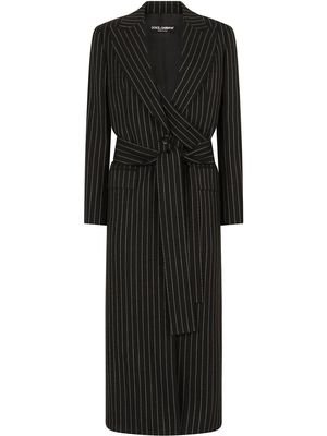 Dolce & Gabbana pinstriped single-breasted belted coat - Black
