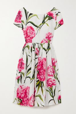 Dolce & Gabbana - Pleated Floral-print Silk-twill Dress - Pink