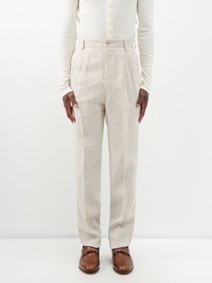 Dolce & Gabbana - Pleated Linen Trousers - Mens - Beige