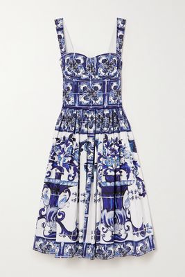 Dolce & Gabbana - Pleated Printed Cotton-poplin Dress - Blue
