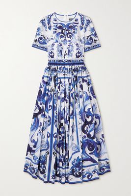 Dolce & Gabbana - Pleated Printed Cotton-poplin Midi Dress - Blue