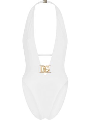 Dolce & Gabbana plunge-neck belted swimsuit - White