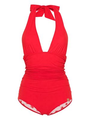 Dolce & Gabbana plunging V-neck swimsuit - Red