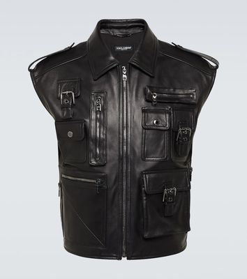 Dolce & Gabbana Pocket-detail sleeveless leather jacket