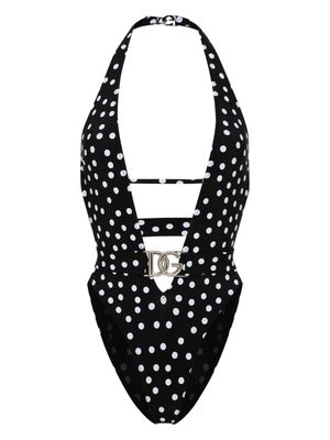 Dolce & Gabbana polka dot belted swimsuit - Black
