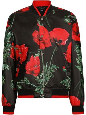 Dolce & Gabbana poppy-print bomber jacket - Black