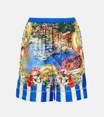 Dolce & Gabbana Portofino high-rise printed silk shorts