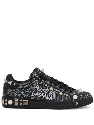 DOLCE & GABBANA Portofino stud-embellished sneakers - Black
