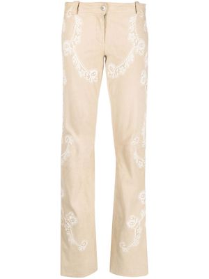 Dolce & Gabbana Pre-Owned 1990s crochet-detailing suede trousers - Neutrals