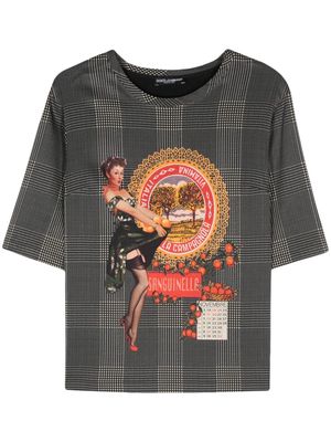 Dolce & Gabbana Pre-Owned 1990s graphic-print checked T-shirt - Grey