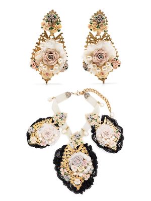 Dolce & Gabbana Pre-Owned 2000s floral-appliqué necklace and earrings set - White