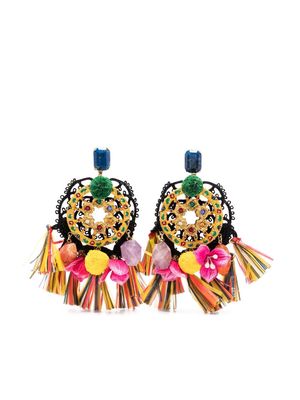 Dolce & Gabbana Pre-Owned 2000s rhinestone-embellished tassel clip-on earrings - Yellow