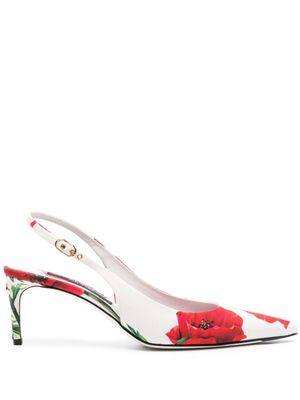 Dolce & Gabbana Pre-Owned 75mm floral-print slingback pumps - White