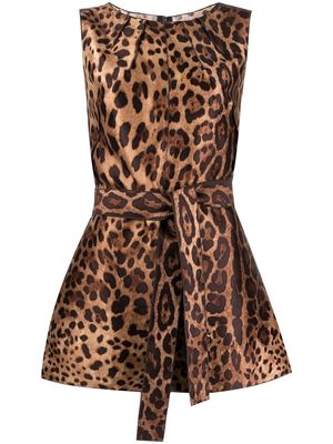 Dolce & Gabbana Pre-Owned leopard-print belted silk minidress - Brown