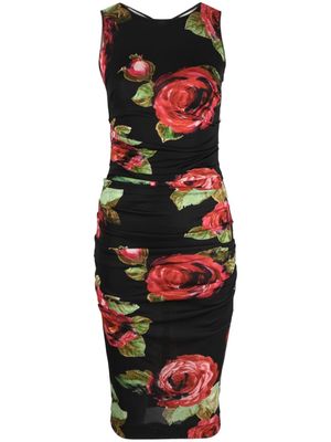 Dolce & Gabbana Pre-Owned rose print fitted sleeveless dress - Black