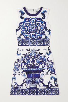 Dolce & Gabbana - Printed Cotton-blend Jacquard Mini Dress - Blue