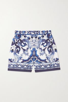 Dolce & Gabbana - Printed Cotton-poplin Shorts - Blue