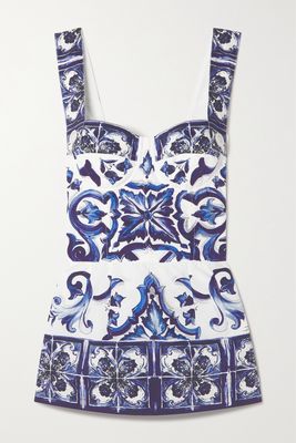 Dolce & Gabbana - Printed Cotton-poplin Top - Blue