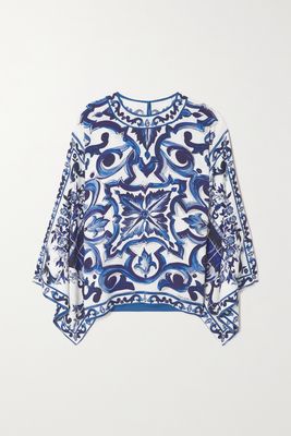 Dolce & Gabbana - Printed Silk-blend Blouse - Blue
