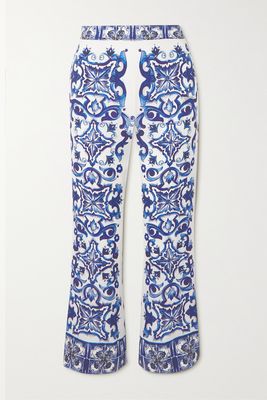 Dolce & Gabbana - Printed Silk-blend Crepe De Chine Flared Pants - Blue