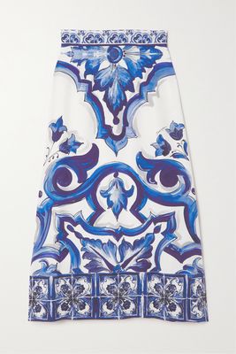Dolce & Gabbana - Printed Silk-blend Crepe De Chine Midi Skirt - Blue