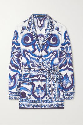 Dolce & Gabbana - Printed Silk-satin Shirt - Blue