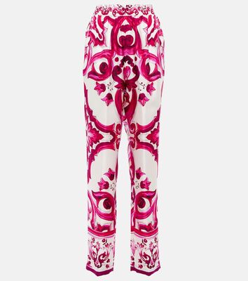 Dolce & Gabbana Printed silk twill straight pants