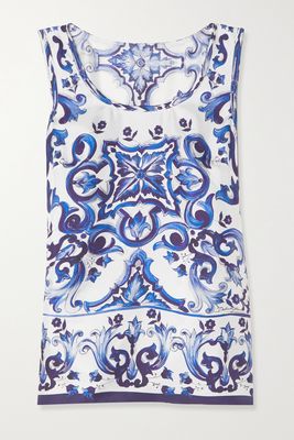 Dolce & Gabbana - Printed Silk-twill Tank - Blue