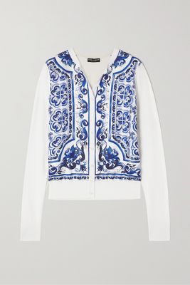Dolce & Gabbana - Printed Twill-paneled Silk Cardigan - Blue