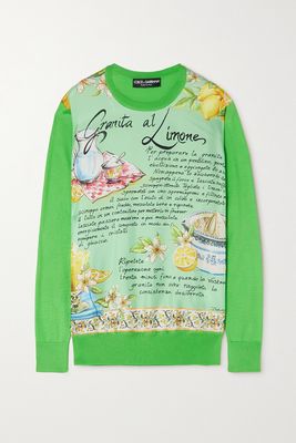Dolce & Gabbana - Printed Twill-paneled Silk Sweater - Green
